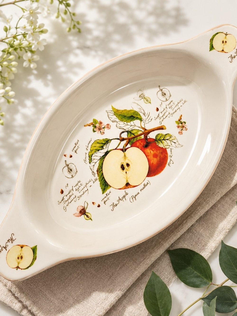 NWOT Oval Baking Dish Kent Pottery New Fruit Collection Apple Oblong Casserole